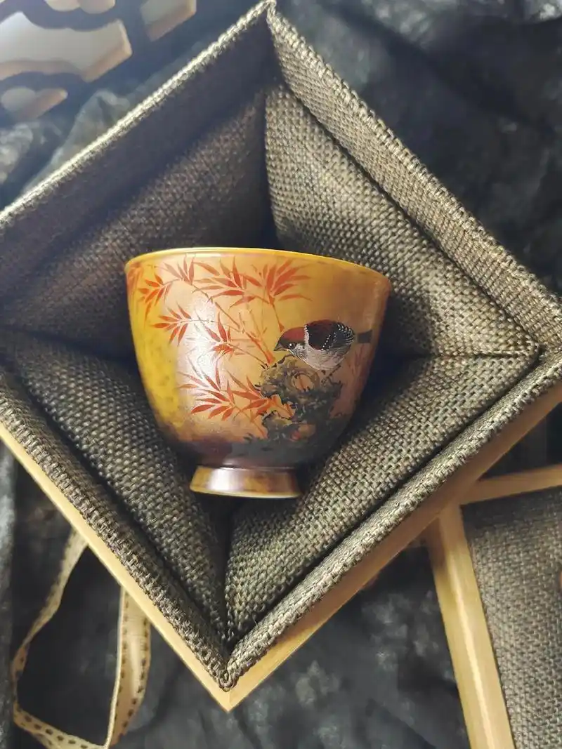 颜色釉手绘竹子花鸟茶具主人杯可定制 感兴.#陶瓷 #景德镇陶 - 抖音