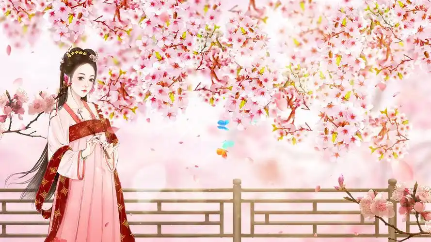 4k唯美浪漫桃花树下美人视频背景ae模板桃花美人背景