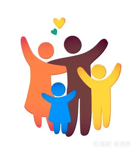 幸福的家庭图标多彩多姿在简单的数字.两个孩子, 爸爸和妈妈站在一起.