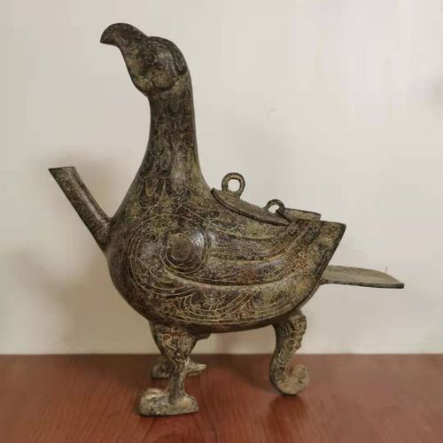 老铜器春秋鸭形尊仿古青铜器摆件复古典做旧青铜老浆古玩工艺礼品
