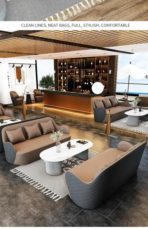 商务办公室接待会客桌椅组合轻奢现代酒店大堂售楼处休闲洽谈沙发双人