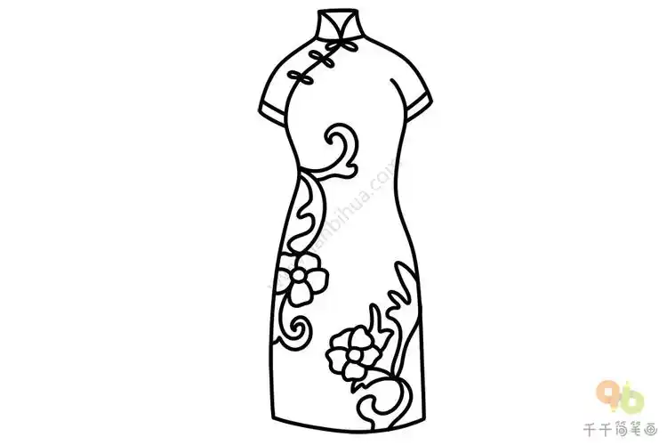 刺绣旗袍简笔画