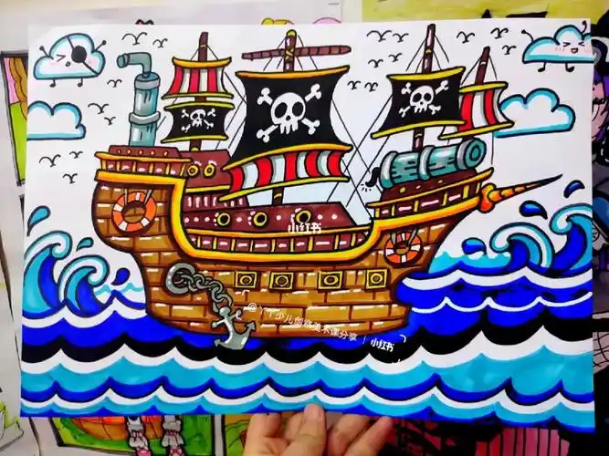 少儿美术创意美术儿童画68岁课程海盗船