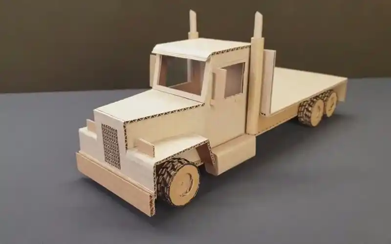 趣味手工diy,纸板卡车模型的制作方法!