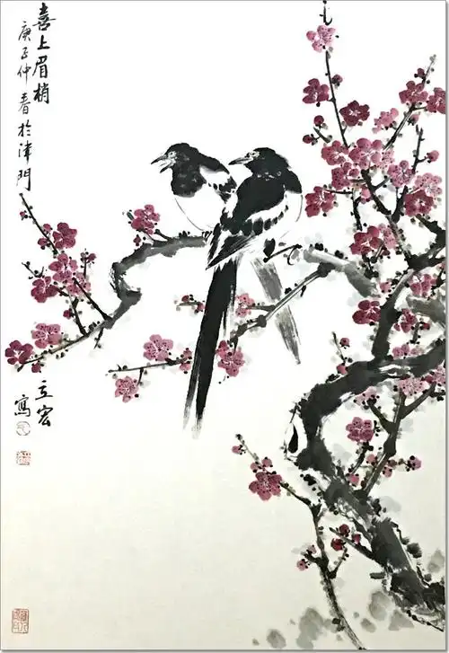 线上展邢立宏梅花喜鹊组画欣赏