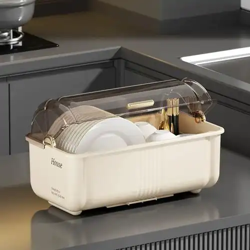 厨房沥水碗柜带盖放碗箱装碗碟碗盘餐具家用小型置物架碗筷收纳盒