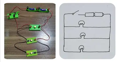 用两节电池,同样接入三个小灯泡,并联电路中的小灯泡比串联电路帜的