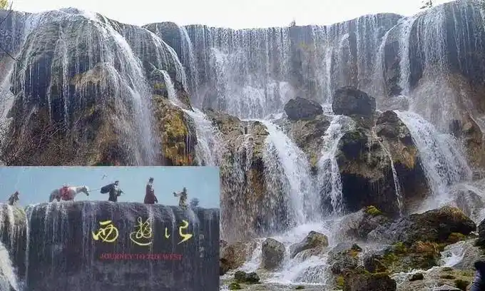 师徒四人牵着黑龙马走在悬崖瀑布边上的画面,也成了86版《西游记》的