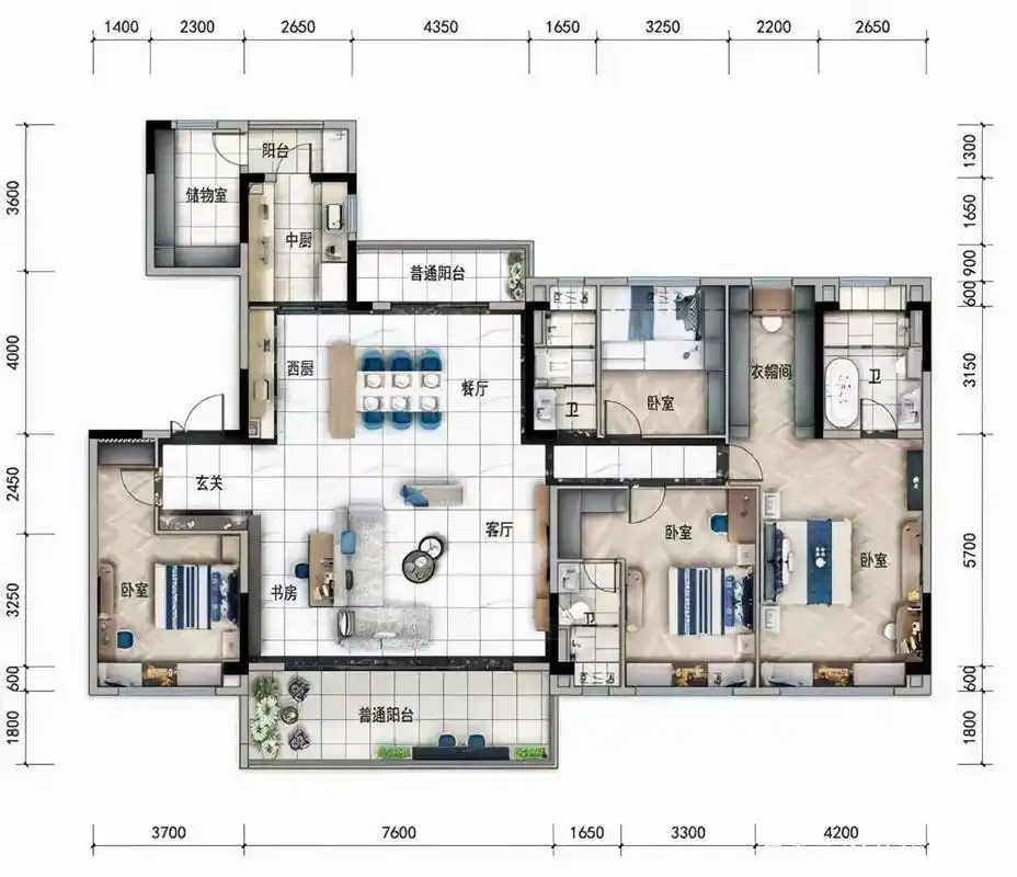 226平米四房两厅三卫的"满分"大平层户型