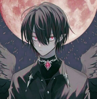二次元 情头 黑发 赤瞳 红月 黑色系 恶魔 翅膀