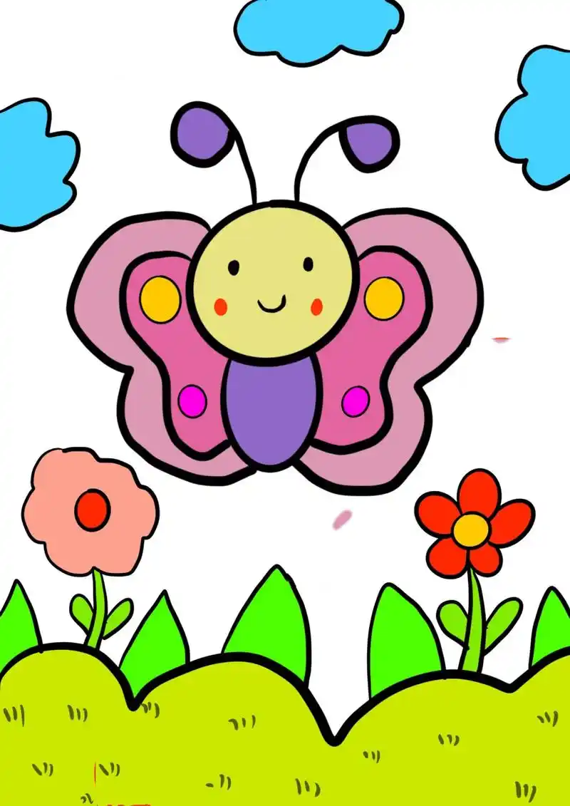 蝴蝶儿童创意画(附线稿)