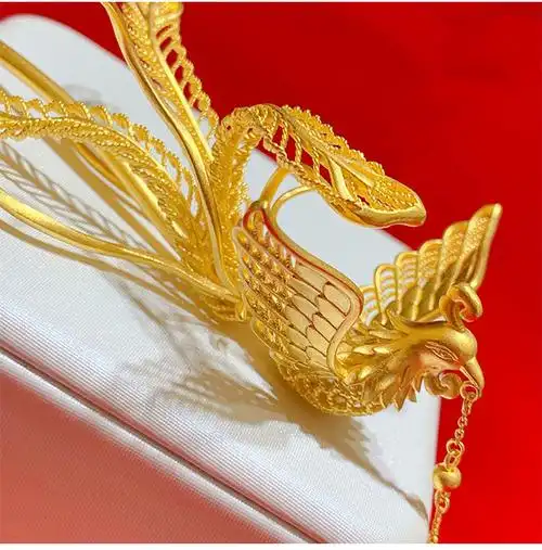 老凤凰 凤簪凤钗黄金头饰真金结婚新娘头盘发发簪子凤凰流苏999足金