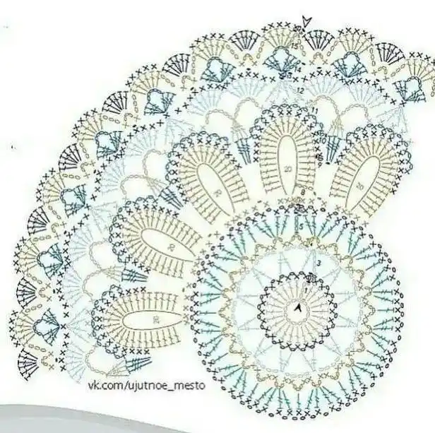 钩针图解|配色绝美的蔓陀罗圆形桌垫,此物只应天上有