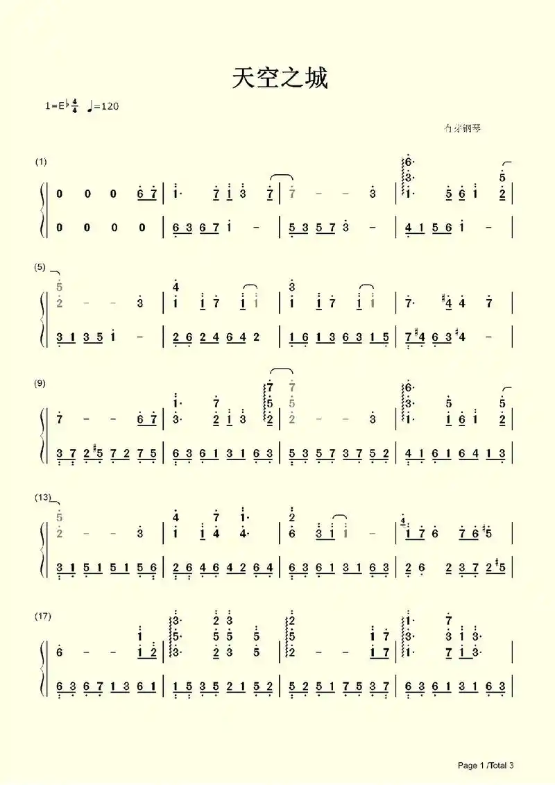 天空之城钢琴简谱.#天空之城钢琴简谱 #天空之城钢琴谱 #天
