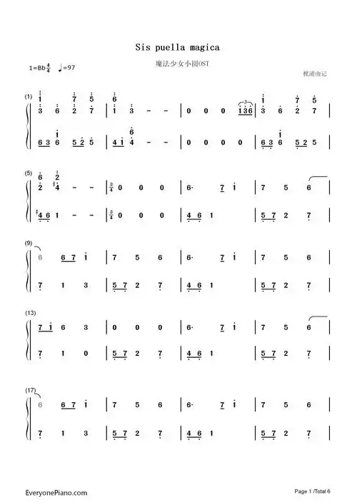 sis puella magica-魔法少女小圆ost双手简谱预览1