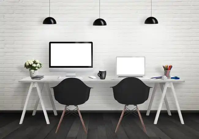 简约装修办公桌上的电脑办公桌场景背景素材