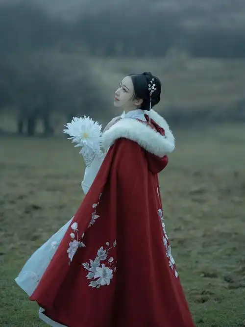 纳兰词斗篷汉服女长款加绒加厚中国风白色披风外套古装披肩秋冬款