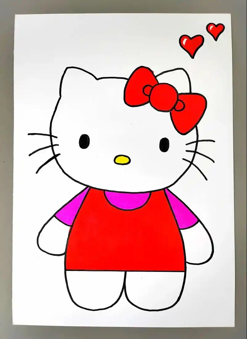 一起来画可爱的凯蒂猫,简单好看!#图文伙伴计划 #凯蒂猫简笔 - 抖音