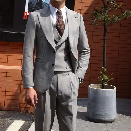 鹿三先生鹿三先生修身商务休闲英伦格子西服外套绅士青年时尚西装三