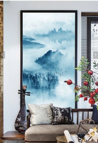 新中式意境水墨山水玄关挂画背景墙酒店宾馆客房卧室背景装饰画