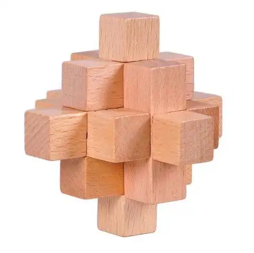 木质玩具 拼装积木两种9根孔明锁解法九根孔明锁 小菠萝榉木鲁班锁
