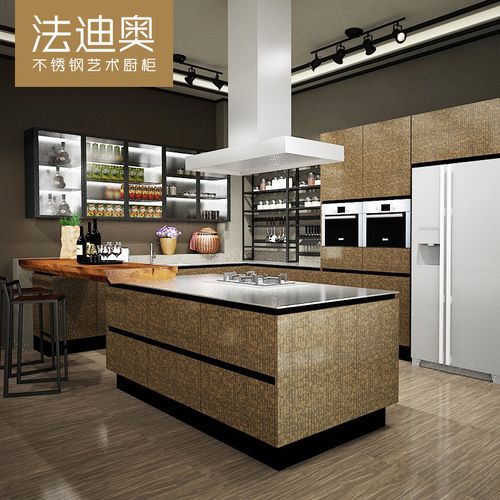 法迪奥工业风304不锈钢橱柜定制不锈钢台面整体u字型简约款开放式