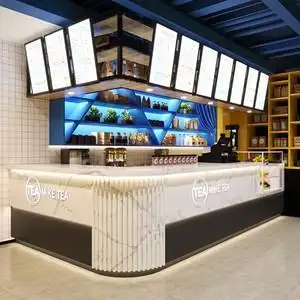 奶茶店吧台收银台水吧酒吧简约圆弧大理石前台咖啡甜品店转角定制