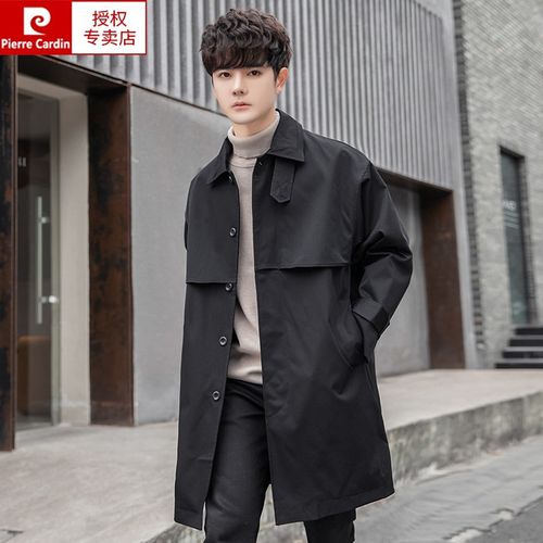 皮尔卡丹2024年新款春季黑色风衣男中长款春秋款外套潮韩版潮流感男装