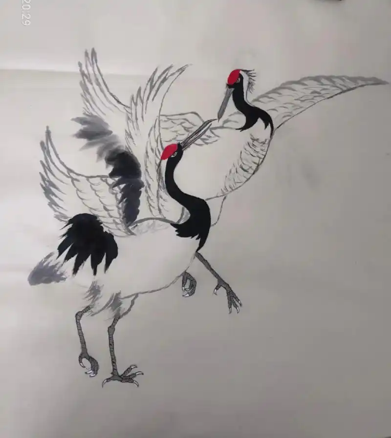 国画写意仙鹤#国画仙鹤 #国画丹顶鹤 #国画鹤 #国画艺术  - 抖音