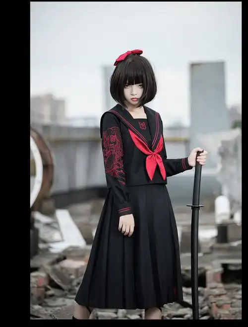 【暗夜觉醒】原创jk制服刺绣长裙不良少女水手服毕业服厂家直发