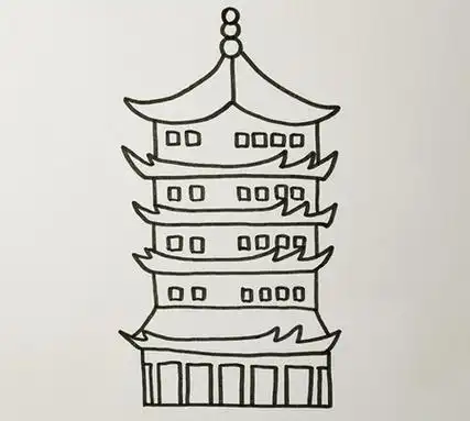 黄鹤楼简笔画步骤带颜色