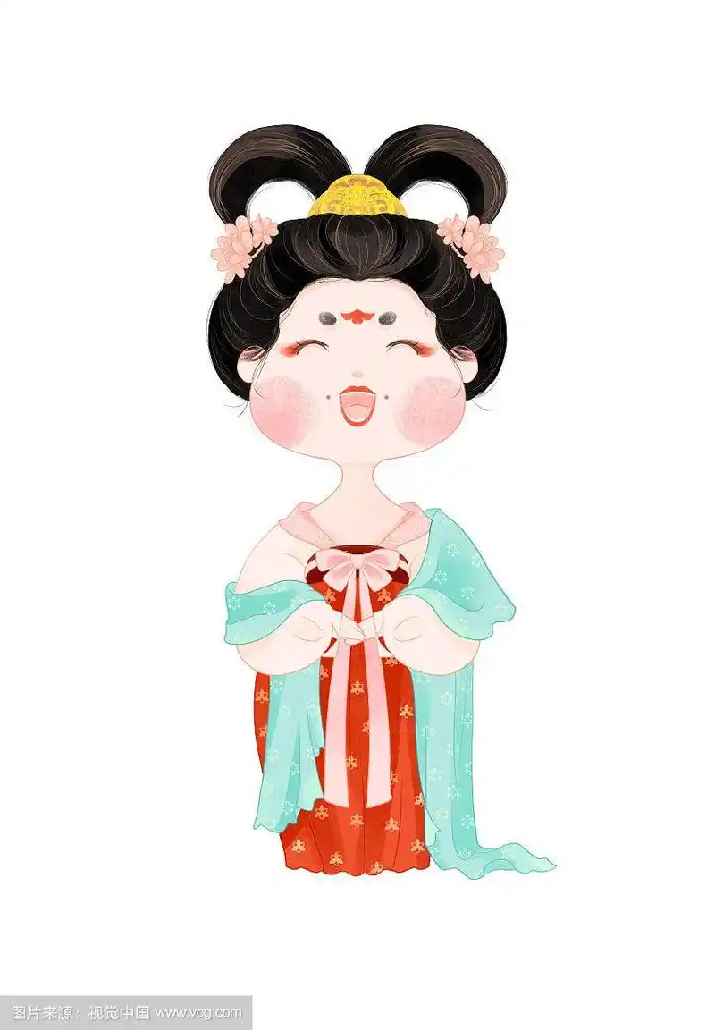 古风唐朝微笑胖美人宫女侍女手绘插画