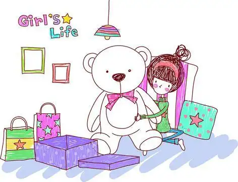 女孩生活卡通矢量图片