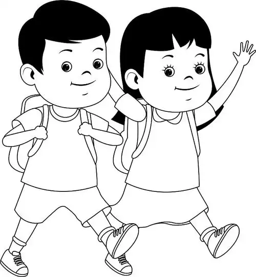 学生们微笑着背着黑色的书包图片