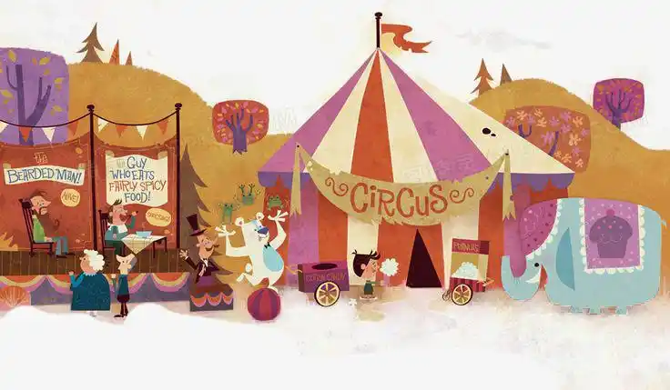 卡通儿童插画故事插画童话梦幻森林系卡通动物卡通人物可爱马戏团图