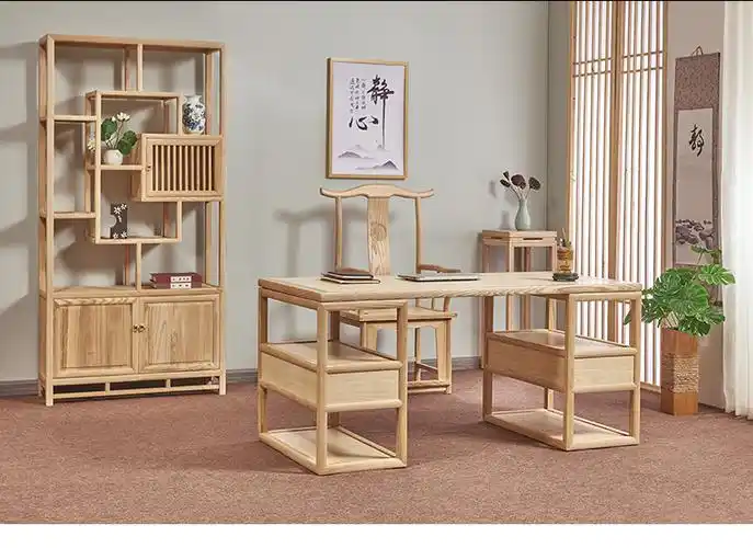 桌椅组合实木书房书画办公现代家具禅意轻奢办公桌 1桌1椅【图片 价格