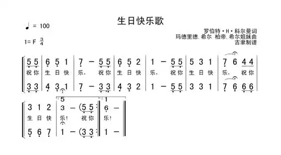 祝你生日快乐歌词简谱