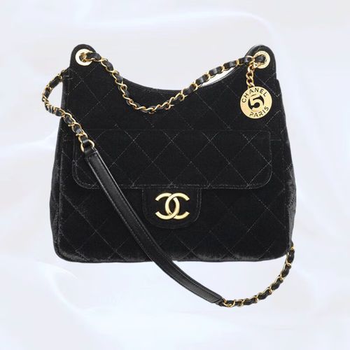 香奈儿(chanel)新款女包经典黑色天鹅绒 褶皱小羊皮菱格纹绗缝单肩斜