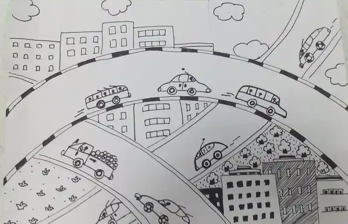 未来交通黑白画