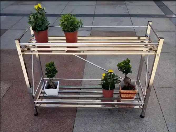 不锈钢花架子铁艺阳台户外三层花盆架室外多肉可移动花架带轮多层