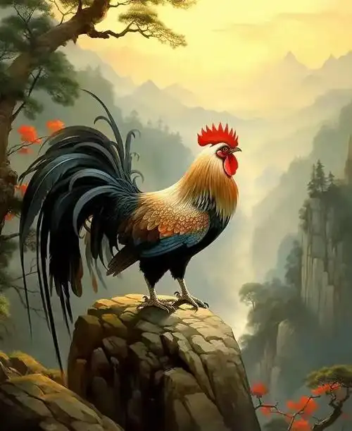 金鸡报晓,鸿运当头,大吉大利,步步高升