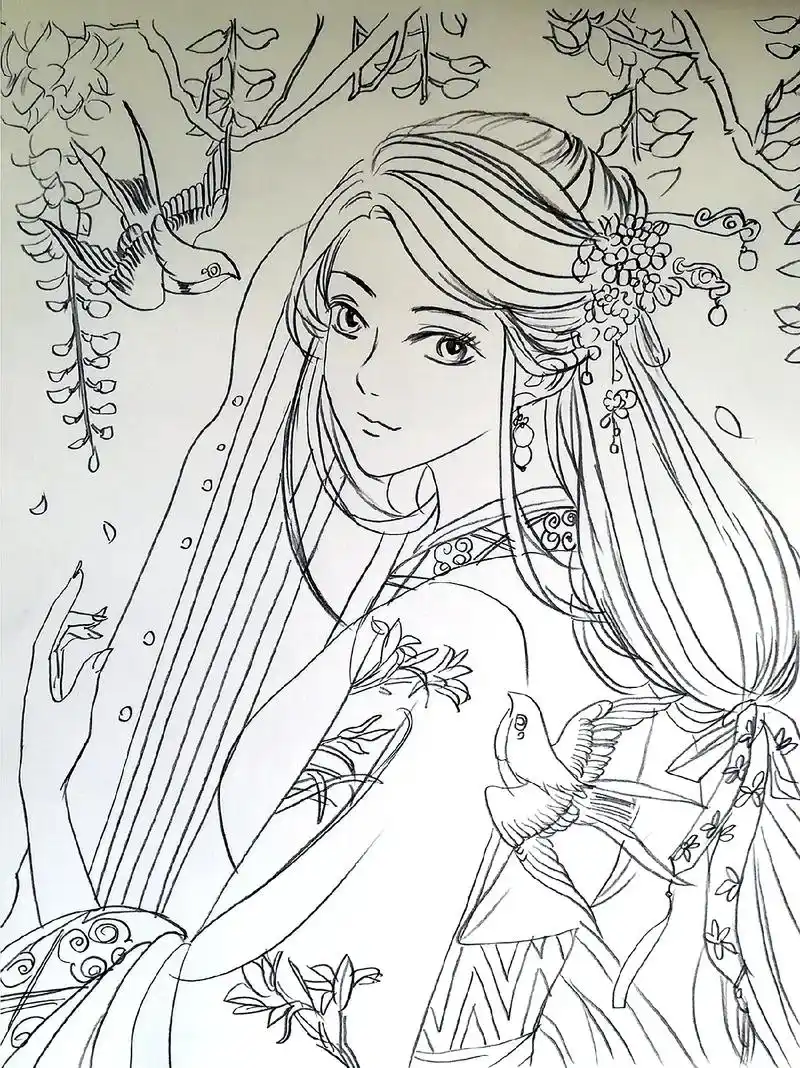 古风漫画铅笔线稿