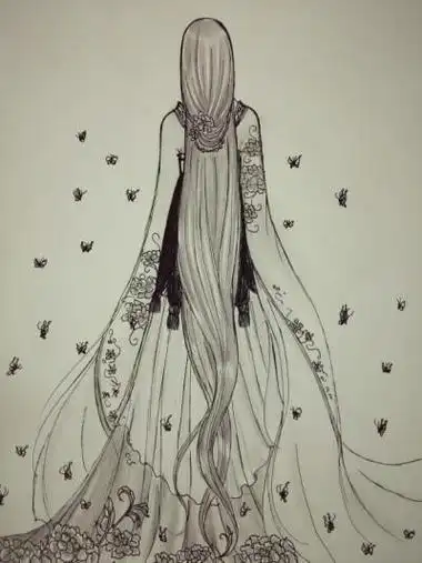 古装女子简笔画手绘背影带帽女孩背影简笔画长发美女简笔画动漫人物集