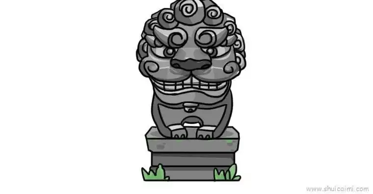 卡通石狮子雕像简笔画