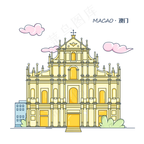 线条城市轮廓旅游地标澳门大三巴3500x3500dpi300psd模版下载