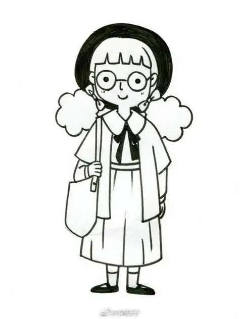 一组萌萌哒小女孩黑白简笔画线稿简单易学投稿