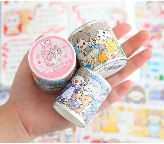 婕染(jieran) 阿布手帐胶带阿布吃吃吃胶带4少女心可爱手帐贴纸ins风