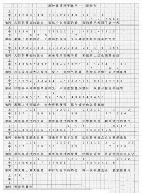 原神手游那些年简单的琴谱