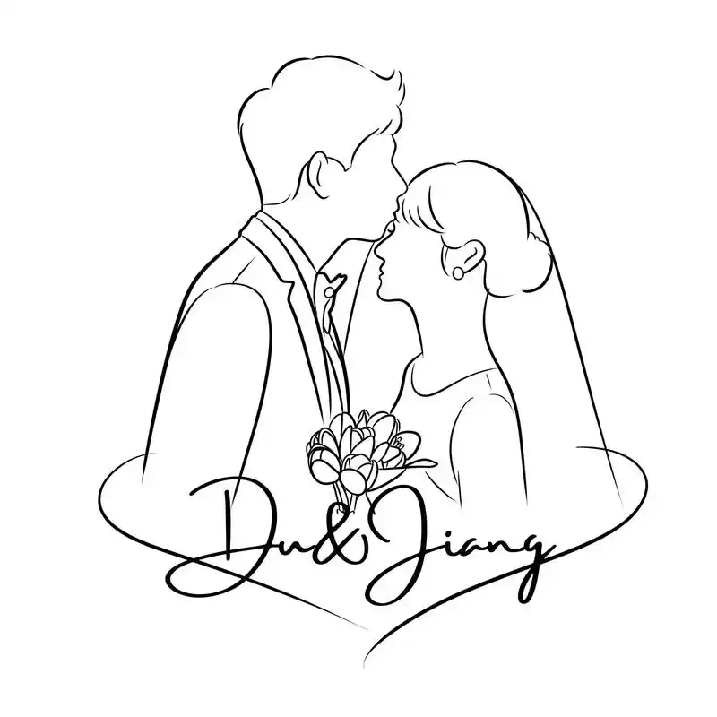 黑白线条简笔画婚礼请柬#手绘婚纱 #照片转手绘 #纯手绘 # - 抖音