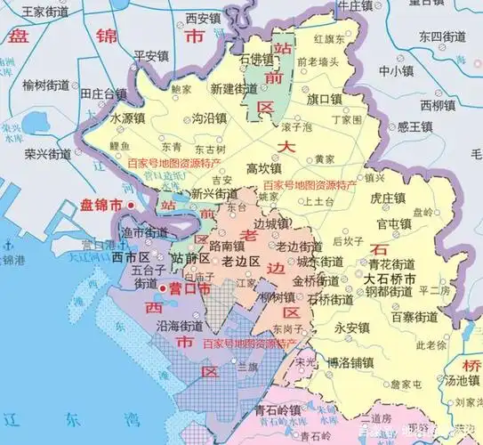 营口市管辖:站前区,西市区,鲅鱼圈区,老边区,大石桥市,盖州市.